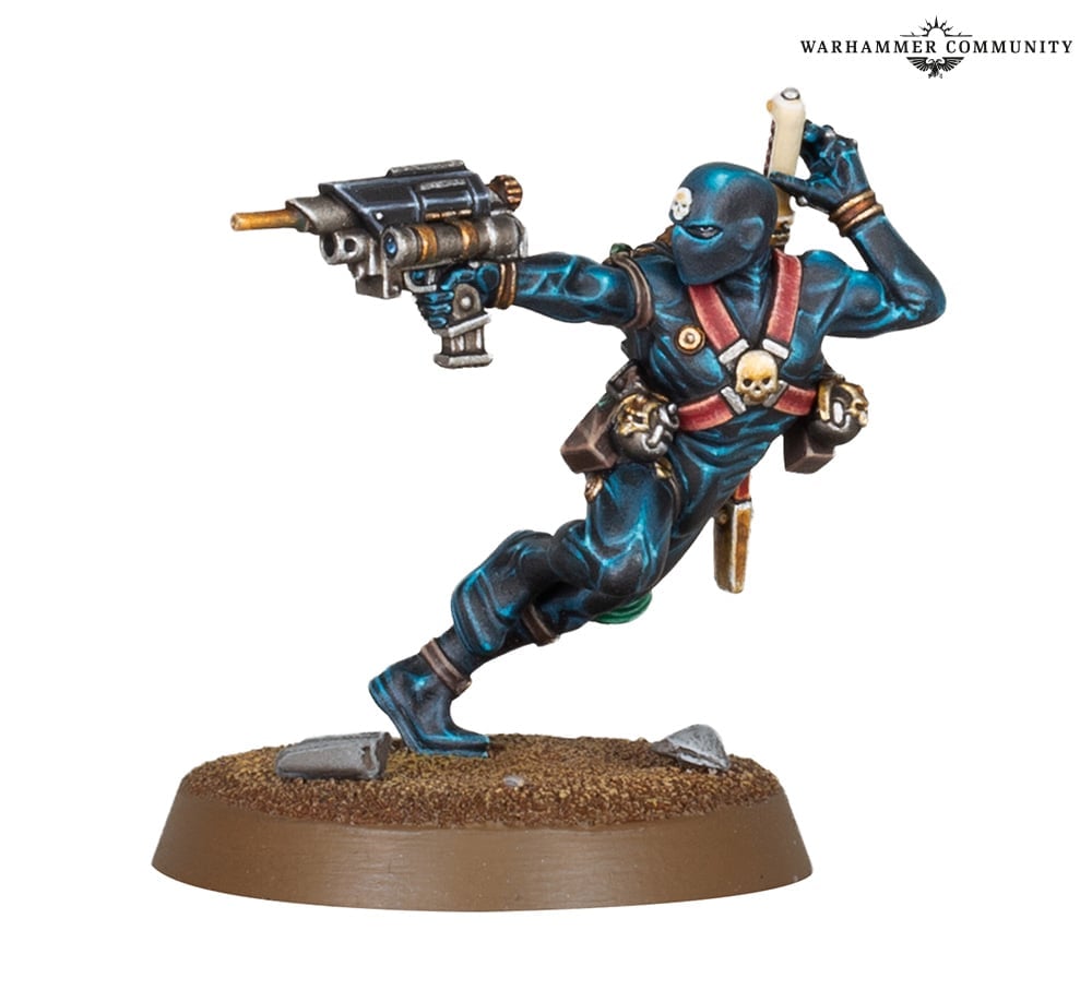 An image of a painted model of the Horus Heresy Liber Imperium Adamus Assassin